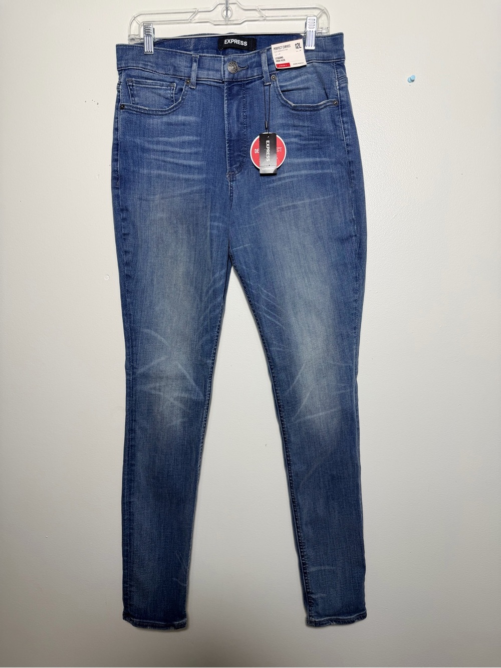 Express Women's Skinny High Rise Jean Leggings in Medium Blue Wash size 12L